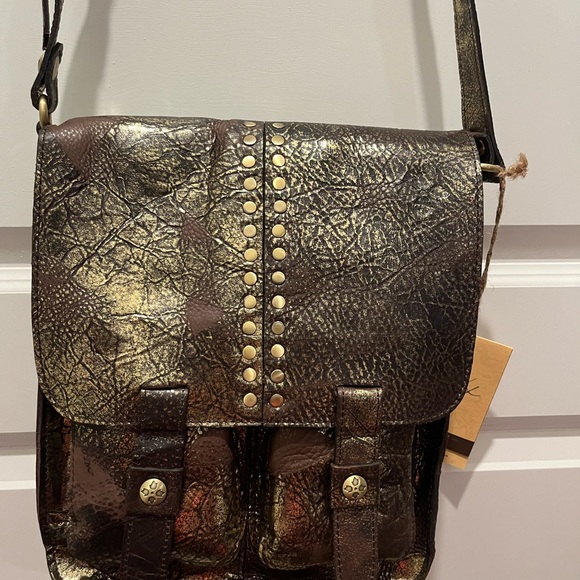 Patricia Nash Gold and Brown Studded Messenger Bag - Picture 1 of 7